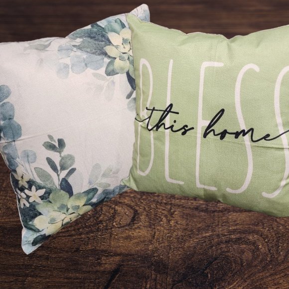 Decorative Throw Pillow Covers Green Spring Summer Floral Farmhouse Decor 18x18 - Picture 2 of 8